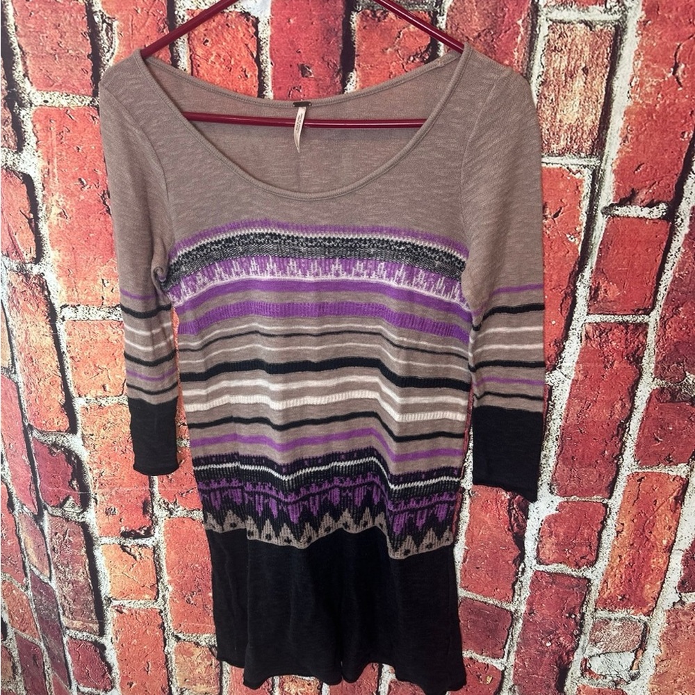 Free People Sweater Dress Womens Large Multicolor Scoop Neck Long Sleeve XS